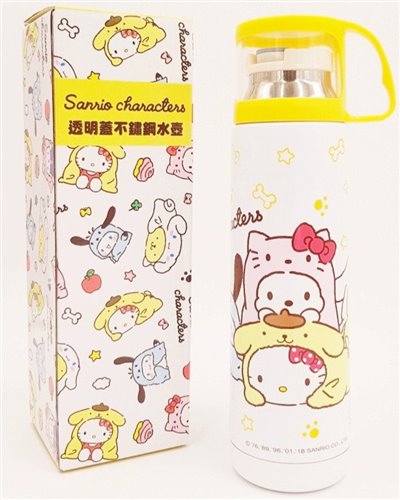 三麗鷗系列  Hello Kitty凱蒂貓  透明蓋不鏽鋼水壺480 ml ~  KT-D-1478-聚會篇  /  KT-A-1479 -世界風 