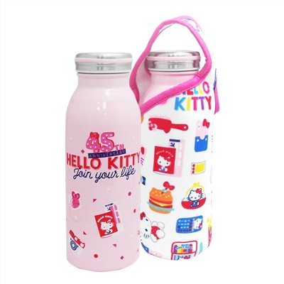 三麗鷗系列  Hello Kitty 凱蒂貓 保溫不鏽鋼牛奶瓶布套組450ml  ~ KT-45-1516-粉 / - KT-A-1517-心-白