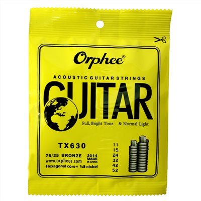 Orphee 嚴選TX-630木吉他套弦 (11-52)-黃銅合金技術/六角碳鋼/三包裝