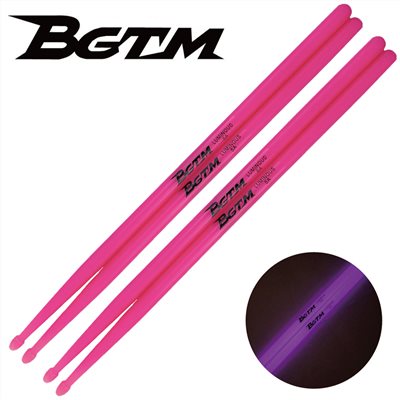 BGTM嚴選 D-1夜光鼓棒 Luminous 5A尼龍鼓棒2雙入-桃紅色/夜光鼓棒/原廠公司貨