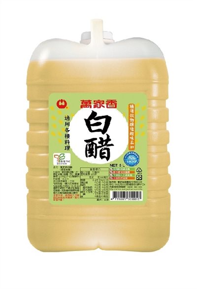萬家香白醋5L桶裝，採用傳統釀造工藝，酸味純淨清爽，適合醃製、涼拌與清潔使用，餐飲商用大容量首選，台南高雄屏東快速配送