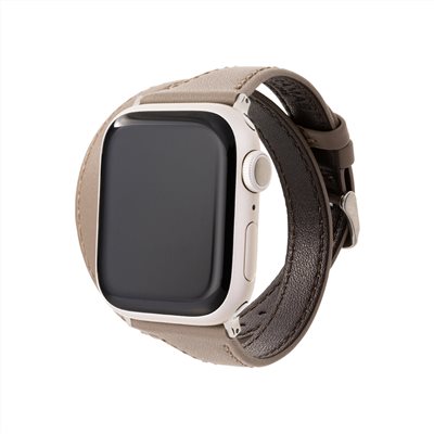 GRAMAS Apple Watch 38/40/41/42mm 雙重環繞仕女真皮錶帶-大象灰