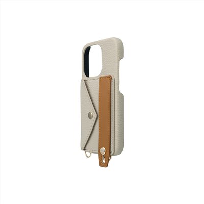 Gramas iPhone 15 Pro 6.1吋 Bologna 仕女吊繩腕帶皮革手機殼 (米色)