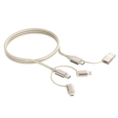 Travelmall 5IN1 Type-C / USB-A 1M 環保數據/快充線-Lightning, Micro-USB & USB-C cable-金色