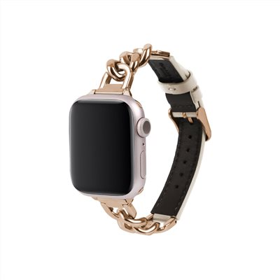 GRAMAS Apple Watch 44/45/46/49mm 仕女金屬鏈皮革錶帶-卡其色