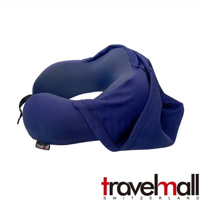 Travelmall 舒適記憶旅行連帽涼感頸枕-藍