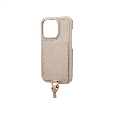 Gramas iPhone 14 Pro 時尚工藝 吊繩皮革手機殼- Shrink (奶茶)