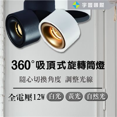 【宇豐國際】含稅 LED 12W 吸頂式貓頭鷹旋轉筒燈 白殼/黑殼COB軌道燈 可調角度 可折疊筒燈 360度 吸頂燈 筒燈