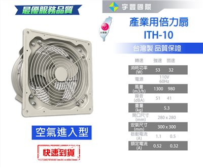 【宇豐國際】含稅 阿拉斯加ALASKA 產業用倍力扇ITH-10(110V進氣型) 大風量 低噪音 工業用扇