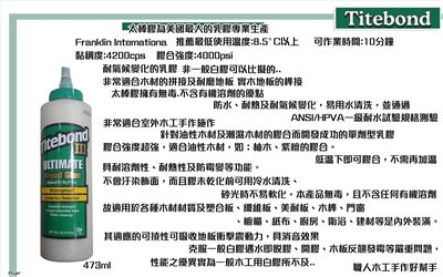 Titebond 太棒膠3 (473ml) 防水性強,對應油脂較多木質