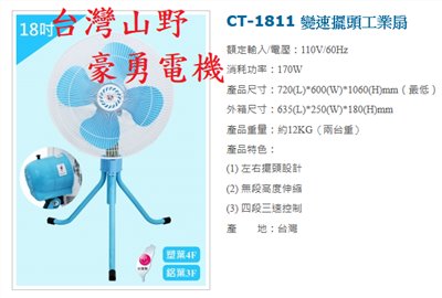 18英吋水玲瓏三腳工業扇