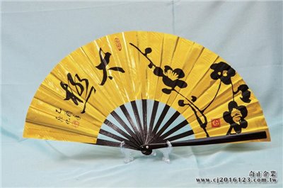 E-03金蔥扇(金色-黑骨)太極:梅花(台灣製)