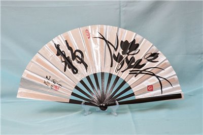 E-08銀蔥扇(銀色-黑骨)靜:蘭花(台灣製)