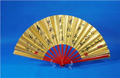 E-05金蔥扇(金色-紅骨)唐詩(台灣製)