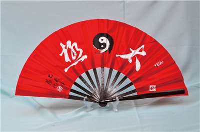 E-26太級扇(尼龍布)(紅色-黑骨)(右扇)手繪太級(台灣製)