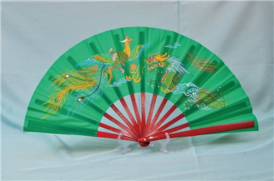 E-39太級扇(尼龍布)(綠色-紅骨)彩色龍鳳(台灣製)