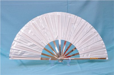 E-57太極扇(塑鋼.旁兩支鋅鋁合金)(尼龍布)(白色-白色骨)(空白)(大陸製)