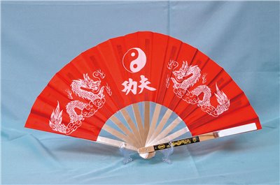 E-61太級扇(不銹鋼)(尼龍布)(紅色-白色骨)雙龍.功夫(大陸製)