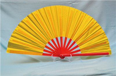 E-47太極扇-加長(38公分)(尼龍布)(黃色-紅骨)空白(大陸製)