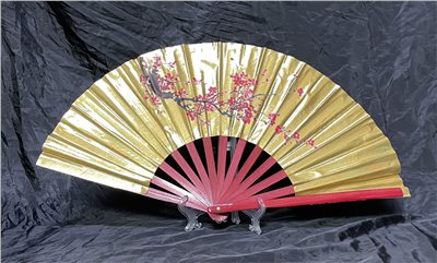 E-17金蔥扇(金色-紅骨)梅花(台灣製)