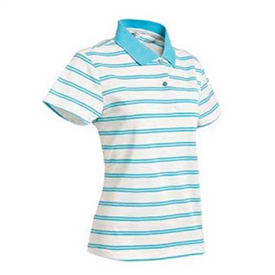瑞多仕 DB8786 女款COOLMAX 女POLO (條紋) 米白色底/淺湖綠領