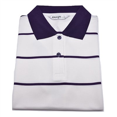 瑞多仕 DB8410 女款COOLMAX 女細條POLO 白色/暗紫條