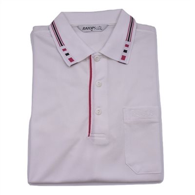 瑞多仕 DB8610 男款THERMOCOOL 男POLO (出芽小袖) 象牙白色/桃紅芽