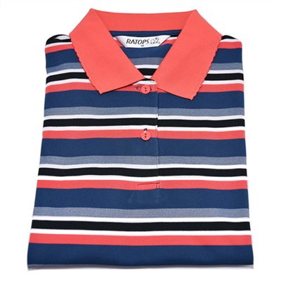 瑞多仕 DB8660 女款COOLMAX 女條紋POLO 暗藍灰色/米白色/黑色/朱紅色