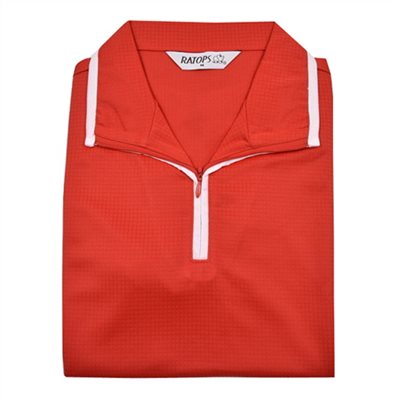 瑞多仕 DB8347 女款COOLMAX 女拉鍊POLO 桔磚色/雪白色