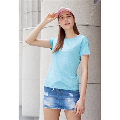 瑞多仕 DB8929 女Coolmax 浪花紗 圓領(針織剪接) 湖綠色 戶外休閒   