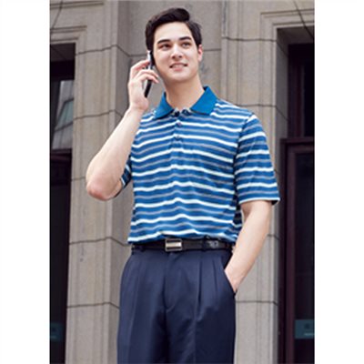 瑞多仕 DB8944 Coolmax 男條紋POLO 暗藍灰色/湖綠色/銀灰色/白色  戶外休閒  