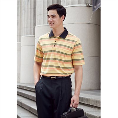 瑞多仕 DB8946 Coolmax 男條紋POLO 鵝黃色/珊瑚紅色/黑色  戶外休閒    