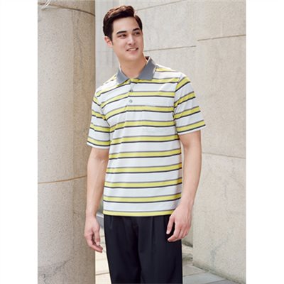 瑞多仕 DB8947 Coolmax 男條紋POLO 米灰色/霧灰色/秋香綠色/黑色  戶外休閒     