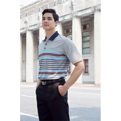 瑞多仕 DB8950 Coolmax 男條紋POLO 銀灰色/水藍色/深藍色/珊瑚紅色  戶外休閒    