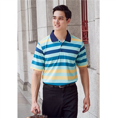 瑞多仕 DB8942 Coolmax 男條紋POLO 湖綠色/靛藍色/鵝黃色/暗藍色  戶外休閒
