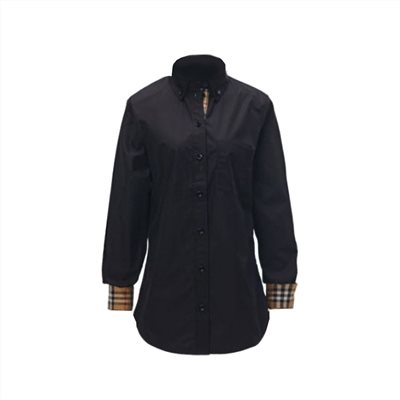 【BURBERRY 】8067812 經典格紋拼接薄長襯衫(黑色)