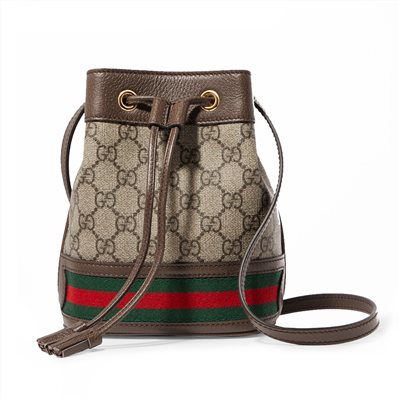 【GUCCI 】550620 經典Ophidia系列迷你斜背水桶包(棕色)