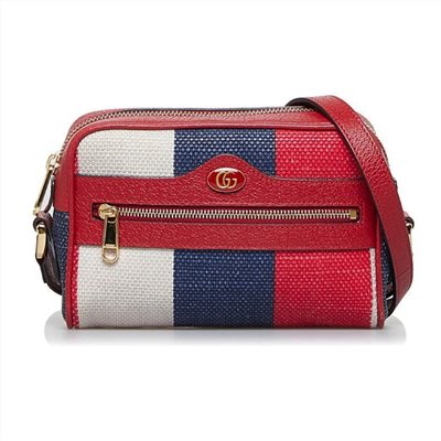 【GUCCI 古馳】517350 經典Minisac Ophidia系列GG LOGO拚色拉鍊迷你肩背/斜背包(紅色)