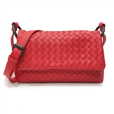 【BOTTEGA VENETA 】624043 經典手工編織小羊皮肩背包/斜背包(鮮紅色)