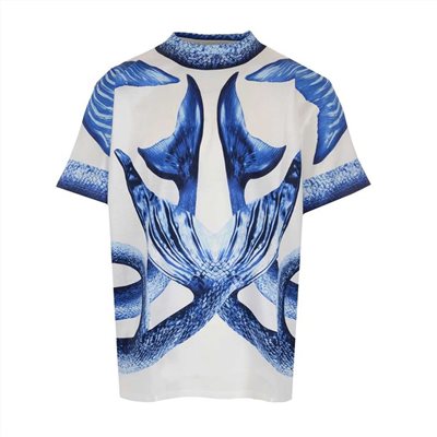 【BURBERRY 巴寶莉 】8040686 圓領衣服海洋魚尾藍白純棉上衣T恤(藍白色)