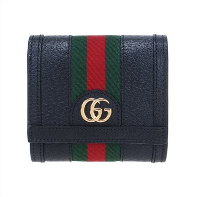 【GUCCI 古馳】719887 經典Ophidia系列GG LOGO織帶皮革飾邊中短夾(黑色)
