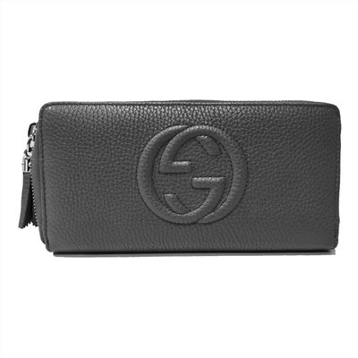【GUCCI 古馳】598187 經典雙G SOHO系列荔枝紋流蘇造型拉鍊長夾(黑色)