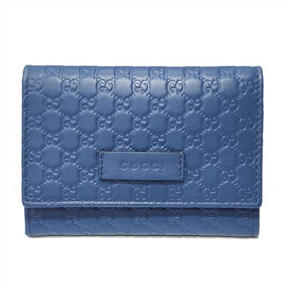 【GUCCI 古馳】544030 Gutchishima 牛皮壓紋名片零錢包(藍色)