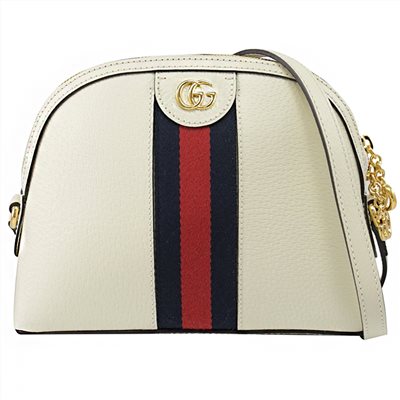 【GUCCI 古馳】719881 經典Ophidia系列綠紅綠織帶牛皮貝殼包 肩背/斜背包(白色)