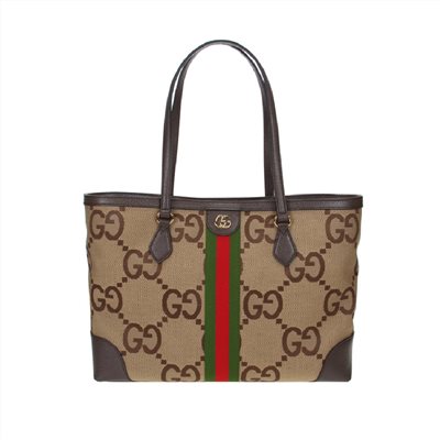 【GUCCI 古馳】631685 Ophidia系列GG帆布印花綠紅綠織帶皮革飾邊肩背托特包/購物包  