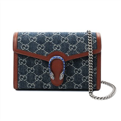 【GUCCI 古馳】401231 經典Dionysus系列GG Supreme帆布迷你酒神斜背包(丹寧)