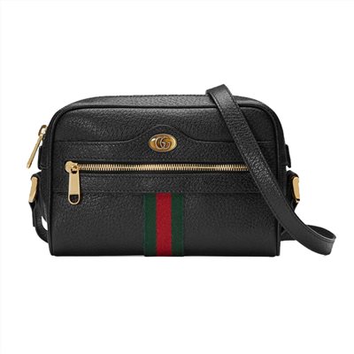 【GUCCI 古馳】719885 經典ophidia系列GG supreme牛皮拉鍊迷你肩背/斜背包(黑)