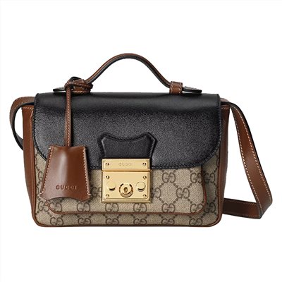 【GUCCI 古馳】658487 經典Padlock MINI 雙色拼接掛鎖造型手提肩背包