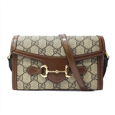 【GUCCI 古馳】699296 經典1955 Horsebit馬銜釦中性款肩背斜背迷你手機包(棕色)
