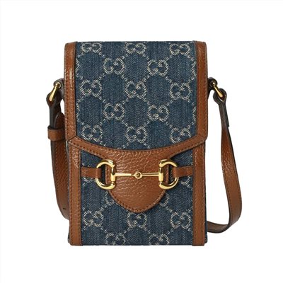 【GUCCI 古馳】625615 經典Horsebit mini 迷你馬銜扣肩背斜背1955手機包(丹寧)
